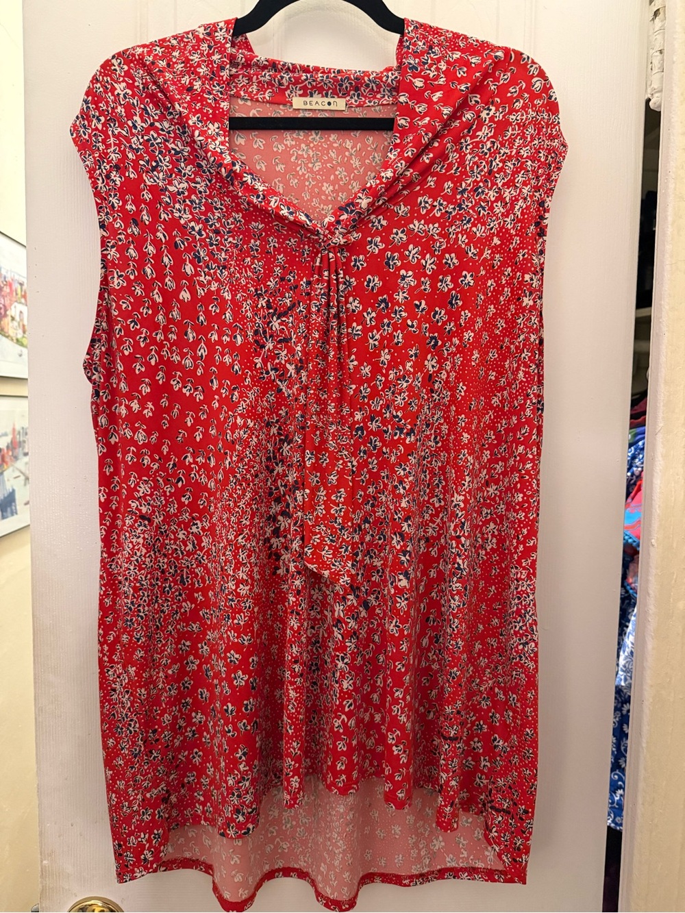 Beacon Red Floral Sleeveless Tie-Neck Tunic